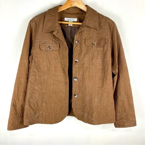 ColdWater Creek Shimmer Artsy Embroidered Stitch Blazer Jacket Brown Size PS - Picture 1 of 5
